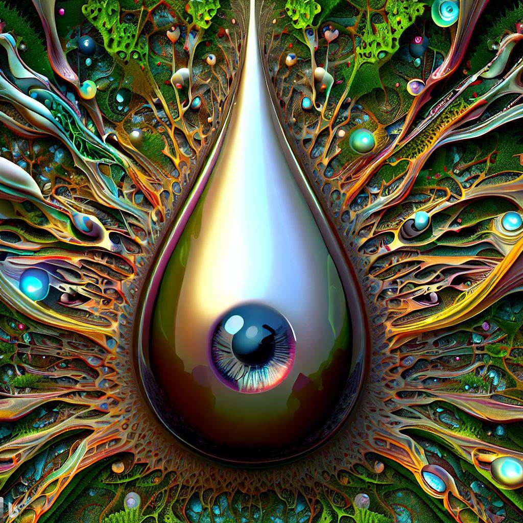 14- 3D hyper-detailed joyfully splattering bursting imploding raindrop with druid nano-wire root-circuitry iris-stroma and a joyous living breathing eyelid pupil at its core. Covered in mossy rainforest fractal synapses, mirroring recursion.jpg